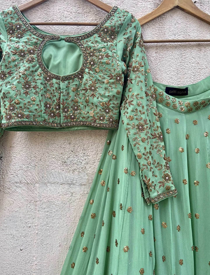 Sage Green Embroidered Lehenga Set Priti Sahni - Fabilicious Fashion