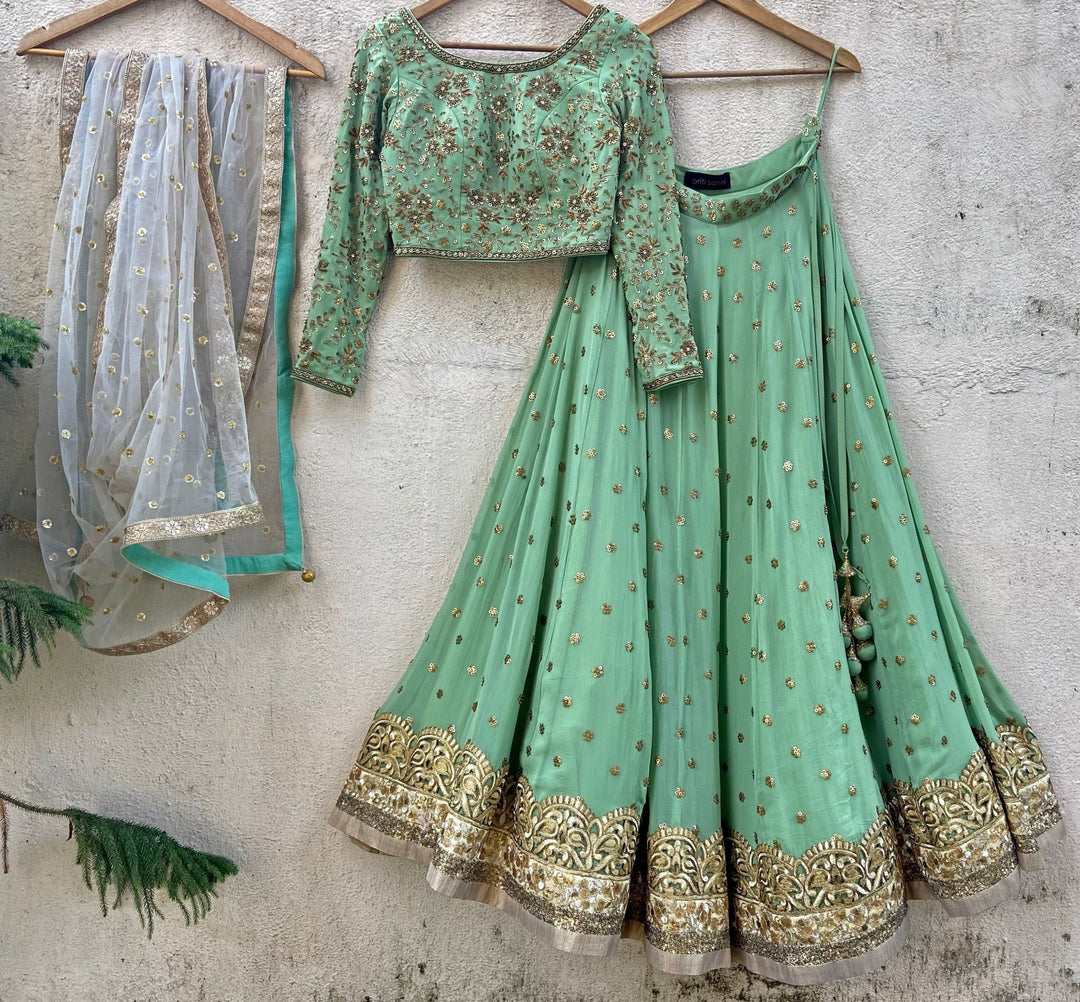 Sage Green Embroidered Lehenga Set Priti Sahni - Fabilicious Fashion