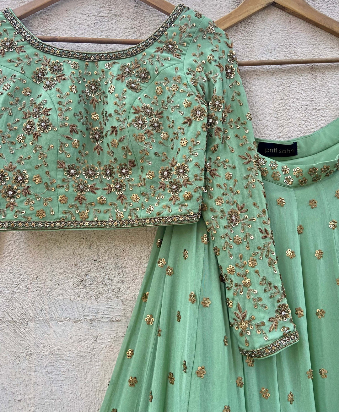 Sage Green Embroidered Lehenga Set Priti Sahni - Fabilicious Fashion