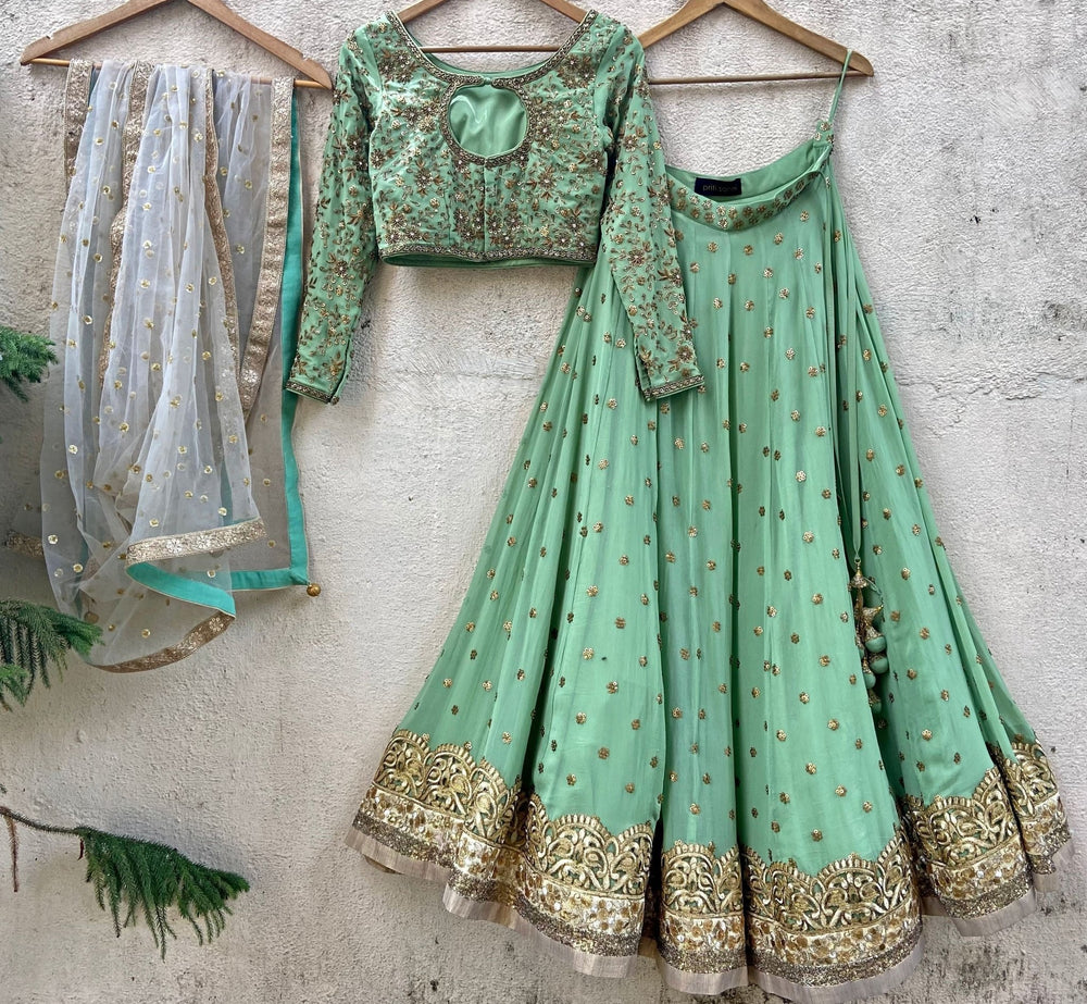 Sage Green Embroidered Lehenga Set Priti Sahni - Fabilicious Fashion