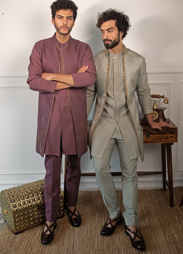 Sage Hand embroidered Kurta and pant set with shrug Contrast by Parth - Fabilicious Fashion