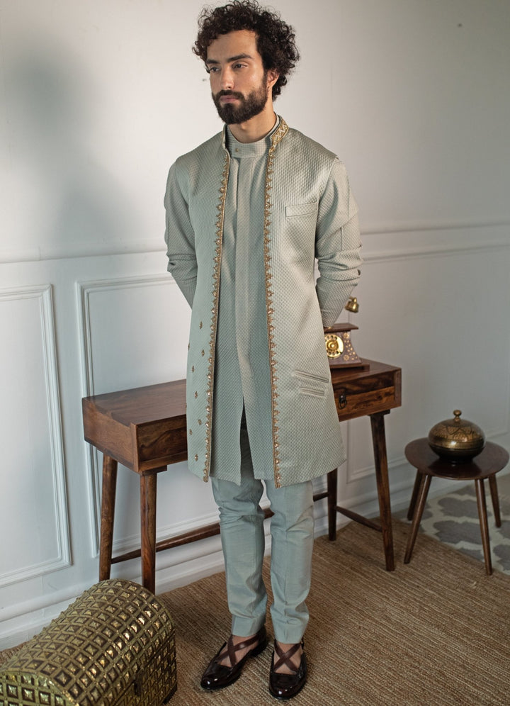 Sage Hand embroidered Kurta and pant set with shrug Contrast by Parth - Fabilicious Fashion