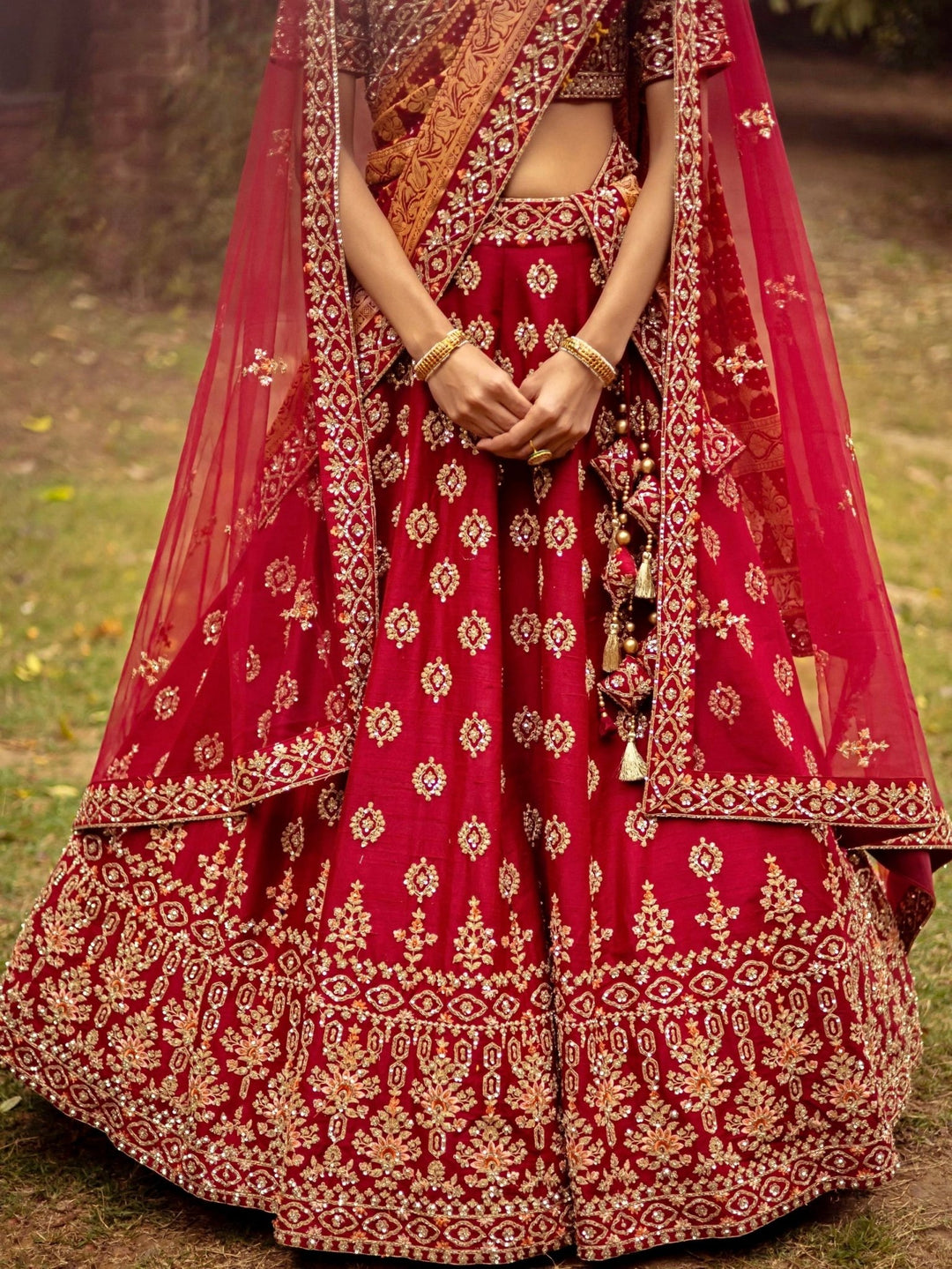Saira Maroon and Orange Double Dupatta Lehenga Set Angad Singh - Fabilicious Fashion