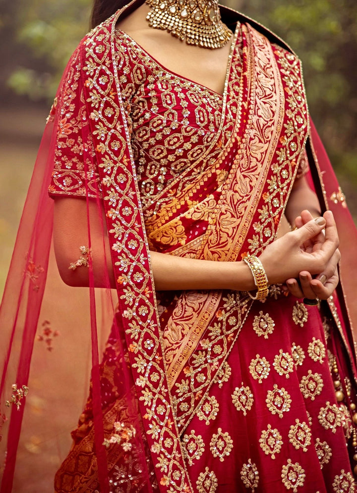 Saira Maroon and Orange Double Dupatta Lehenga Set Angad Singh - Fabilicious Fashion