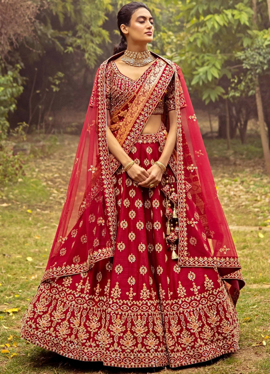 Saira Maroon and Orange Double Dupatta Lehenga Set Angad Singh - Fabilicious Fashion