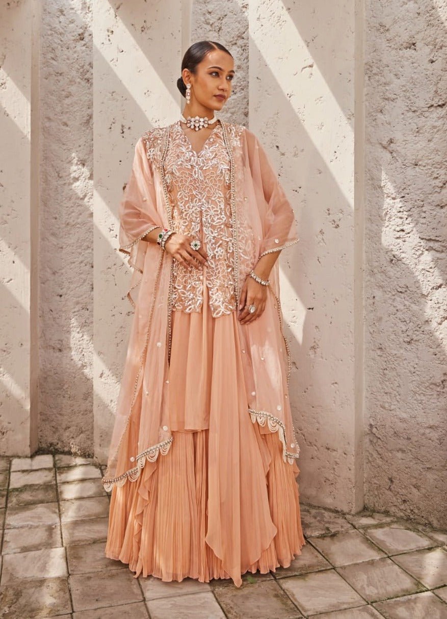 Salmon Pink Georgette Anarkali Set Nidhika Shekhar - Fabilicious Fashion