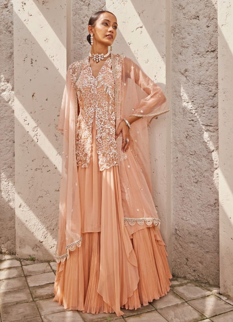 Salmon Pink Georgette Anarkali Set Nidhika Shekhar - Fabilicious Fashion