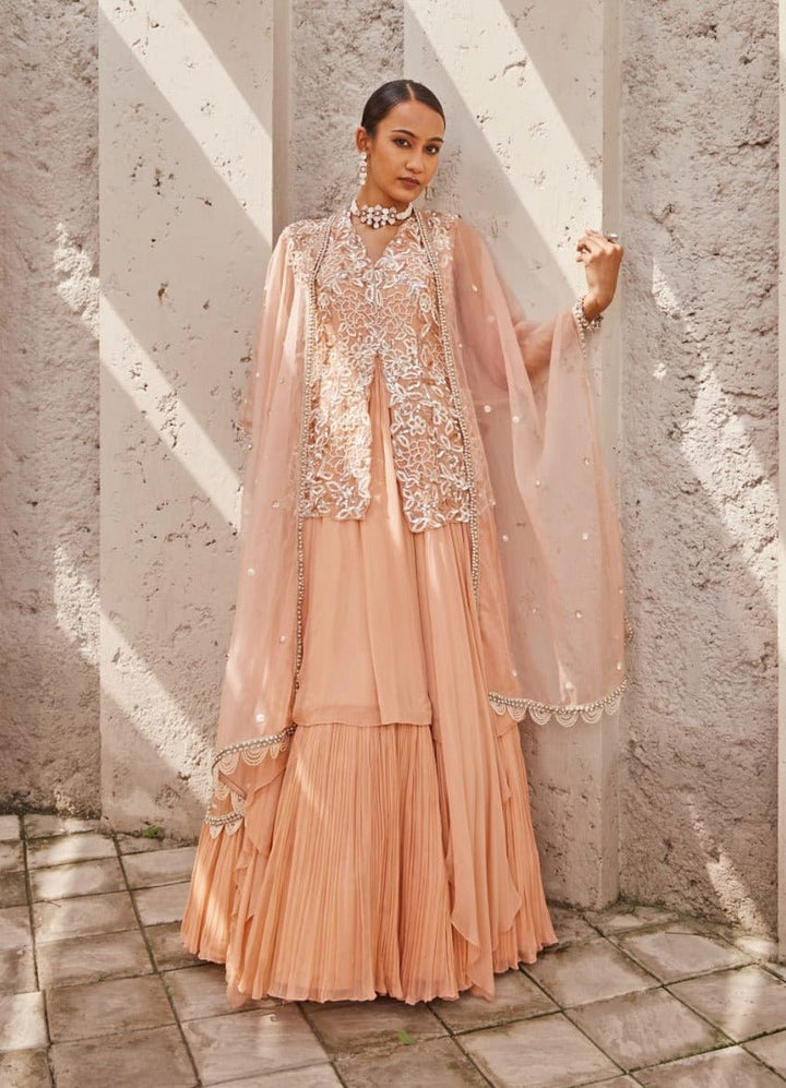 Salmon Pink Georgette Anarkali Set Nidhika Shekhar - Fabilicious Fashion
