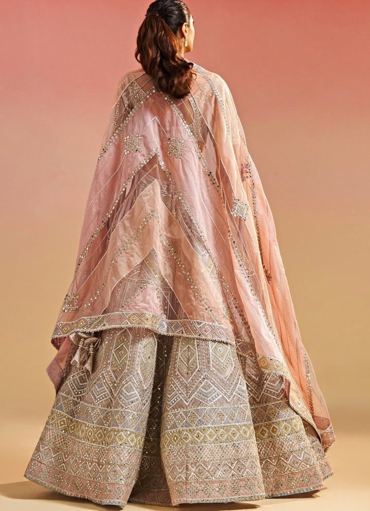 Salmon Pink Gota and Mirror Organza Lehenga Set Studio Iris - Fabilicious Fashion
