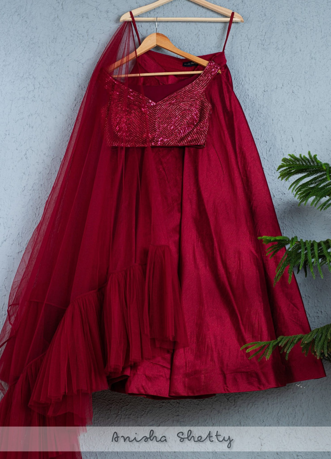 Sangria Lehenga With Sequence Blouse And Frill Dupatta Anisha Shetty - Fabilicious Fashion
