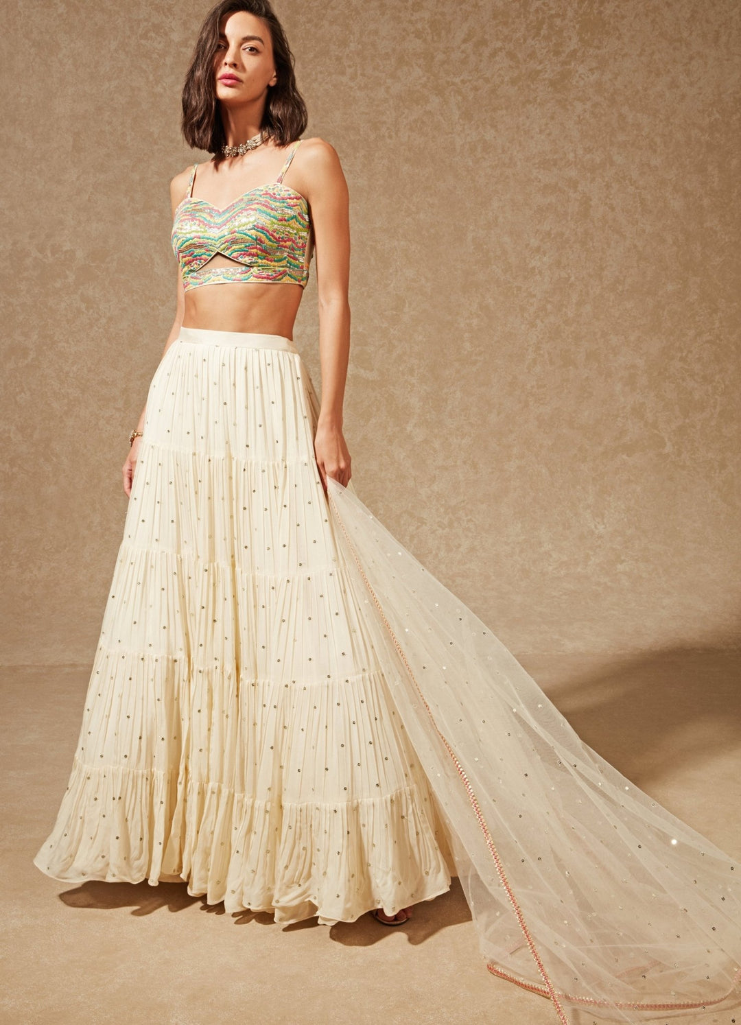 Sayuri Ivory Thread Work Blouse And Lehenga Chamee n Palak - Fabilicious Fashion