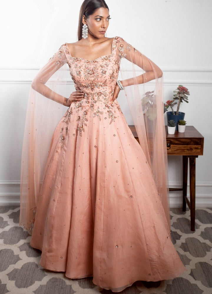 Scintillating Peach Gown Parul Gandhi - Fabilicious Fashion