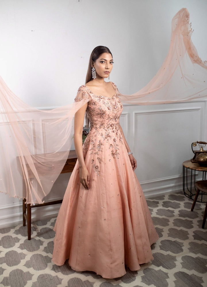 Scintillating Peach Gown Parul Gandhi - Fabilicious Fashion