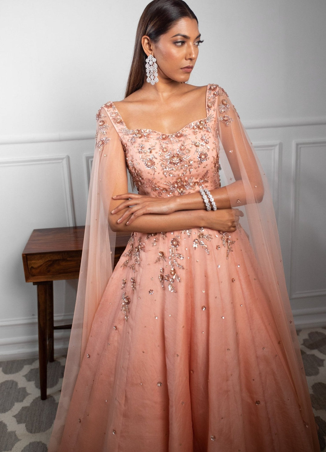 Scintillating Peach Gown Parul Gandhi - Fabilicious Fashion