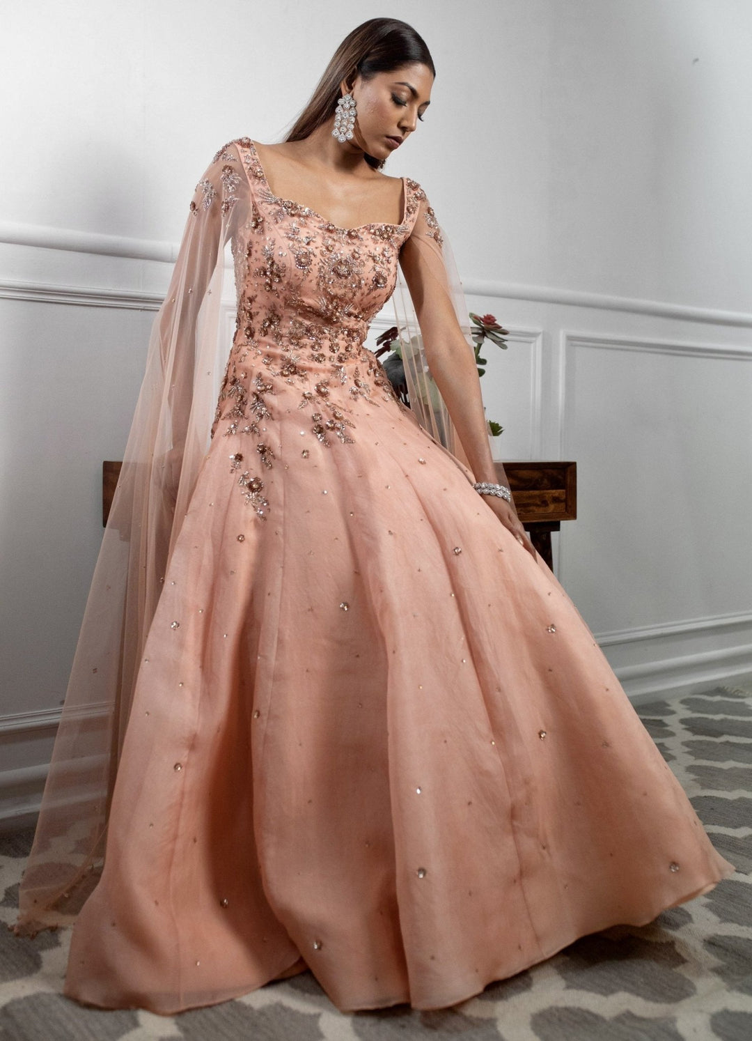 Scintillating Peach Gown Parul Gandhi - Fabilicious Fashion