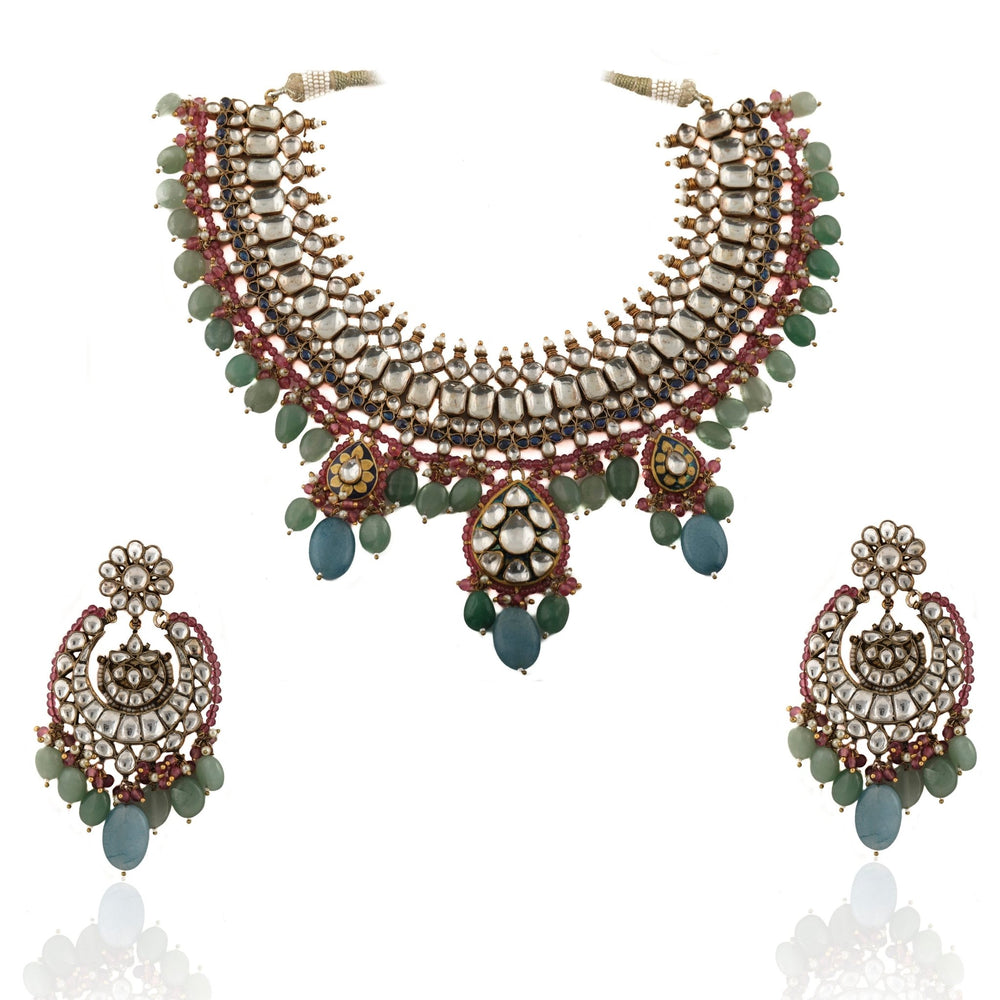 Sea Green And Pestle Blue Necklace Set Riana by Shikha Jindal - Fabilicious Fashion
