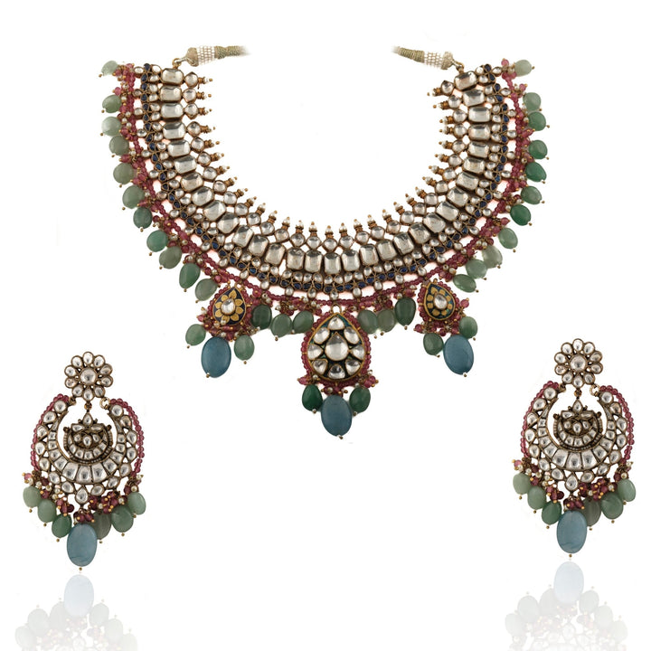 Sea Green And Pestle Blue Necklace Set Riana by Shikha Jindal - Fabilicious Fashion