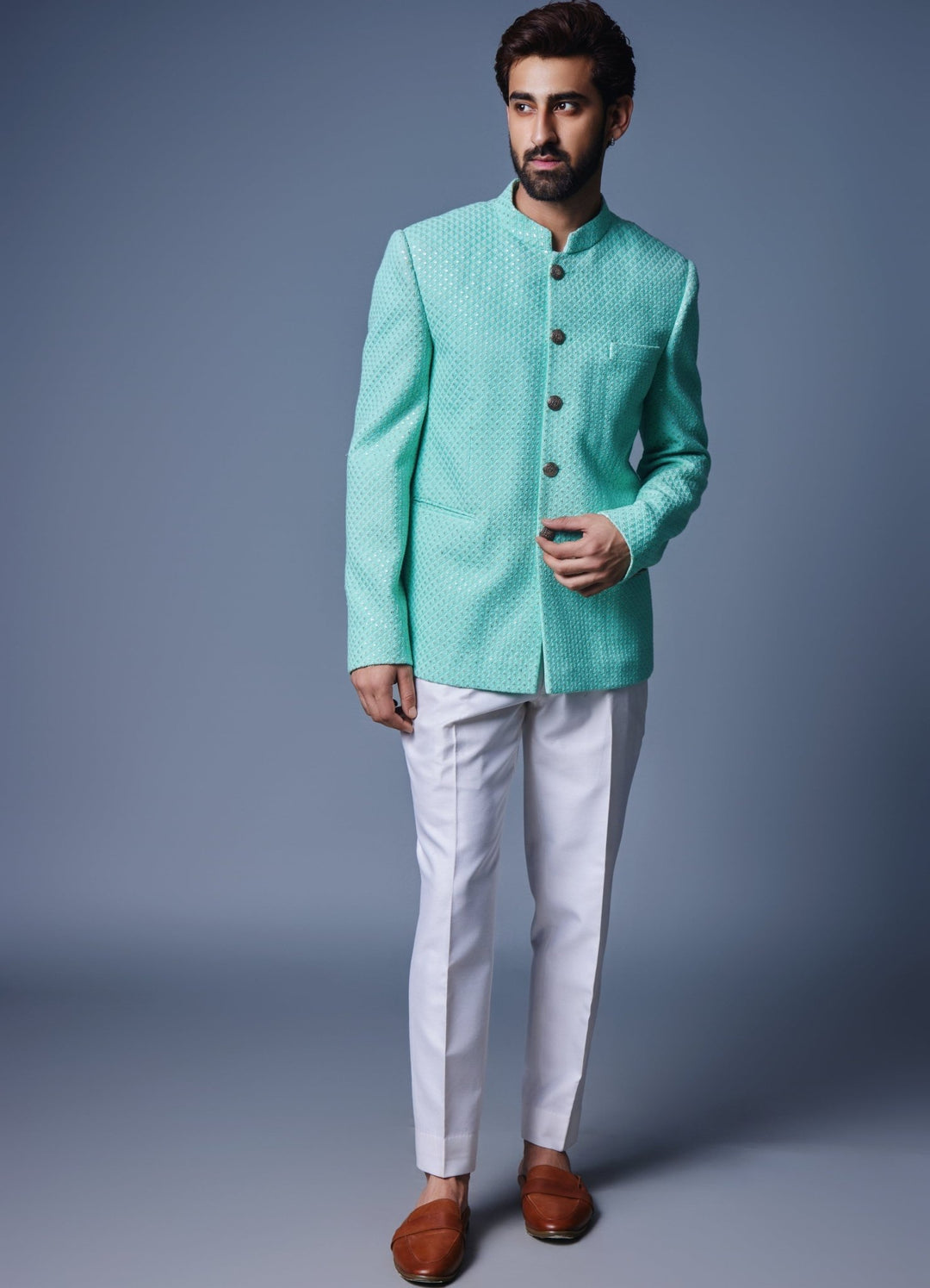 Sea Green Bandhgala Set Chatenya Mittal - Fabilicious Fashion