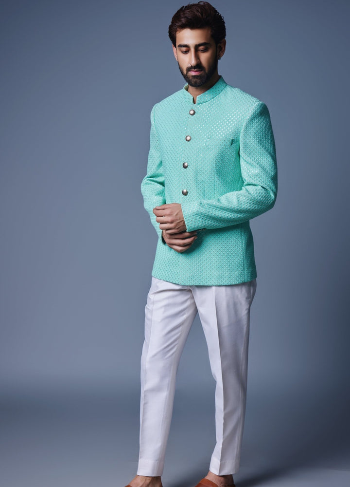 Sea Green Bandhgala Set Chatenya Mittal - Fabilicious Fashion