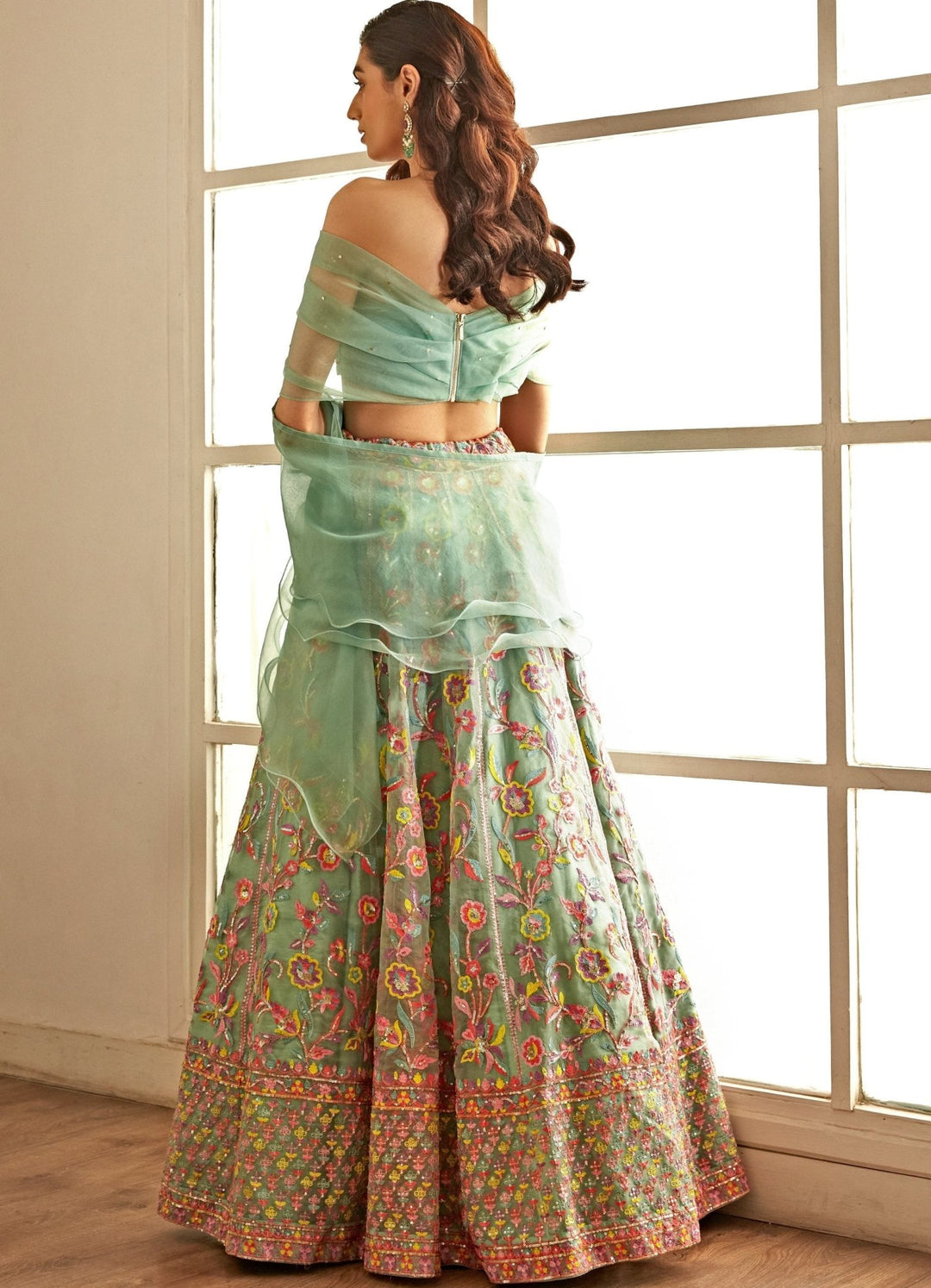 Sea Green Draped Blouse and Lehenga Set Studio Iris - Fabilicious Fashion
