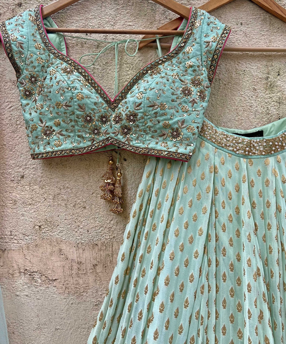 Sea Green Embroidered Set Priti Sahni - Fabilicious Fashion
