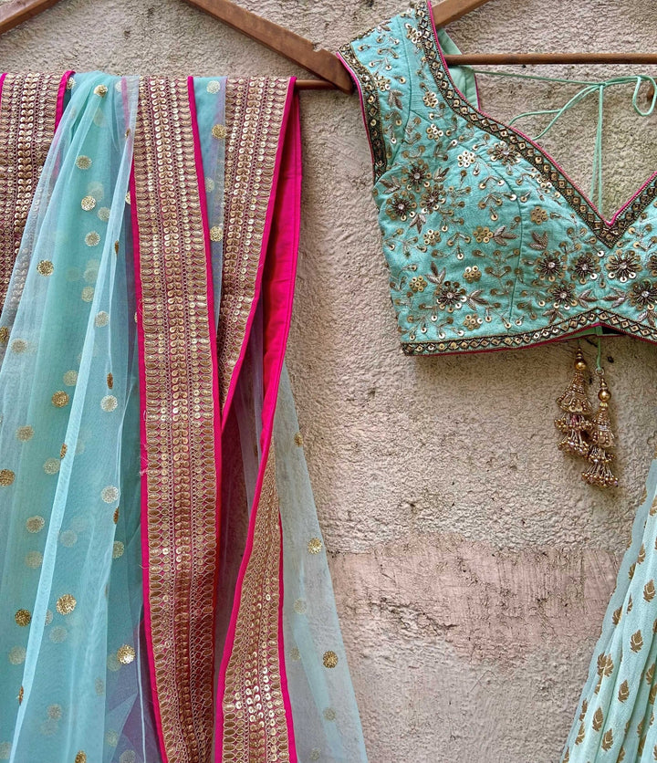 Sea Green Embroidered Set Priti Sahni - Fabilicious Fashion