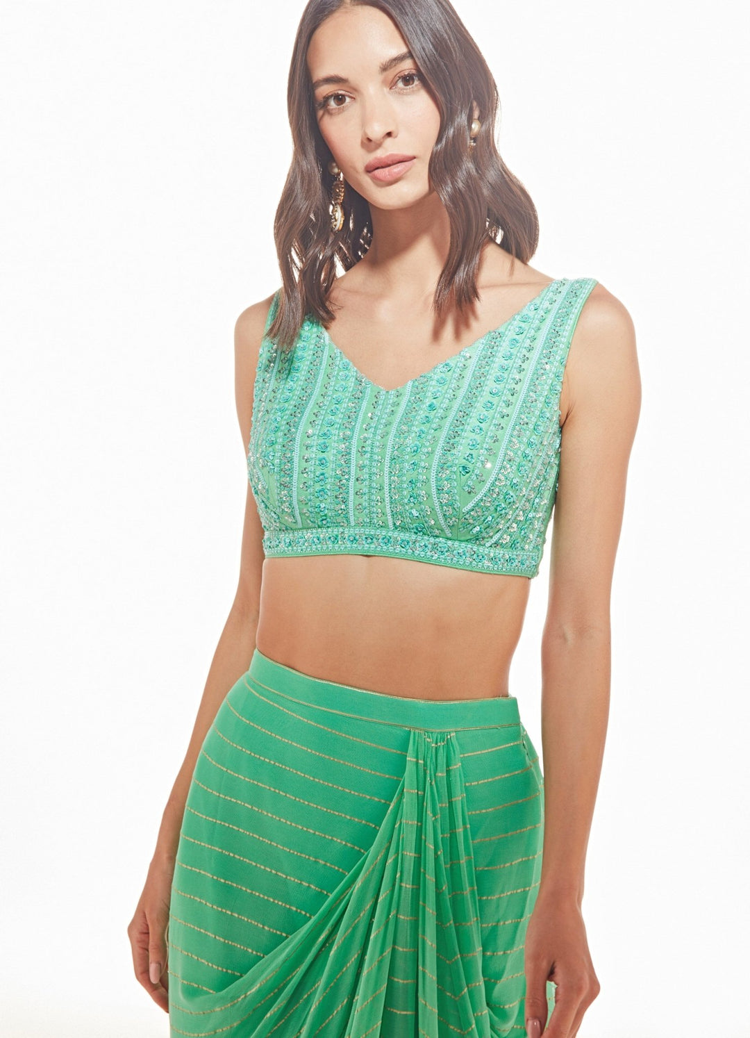 Sea Green Julia Cape Set Chamee n Palak - Fabilicious Fashion