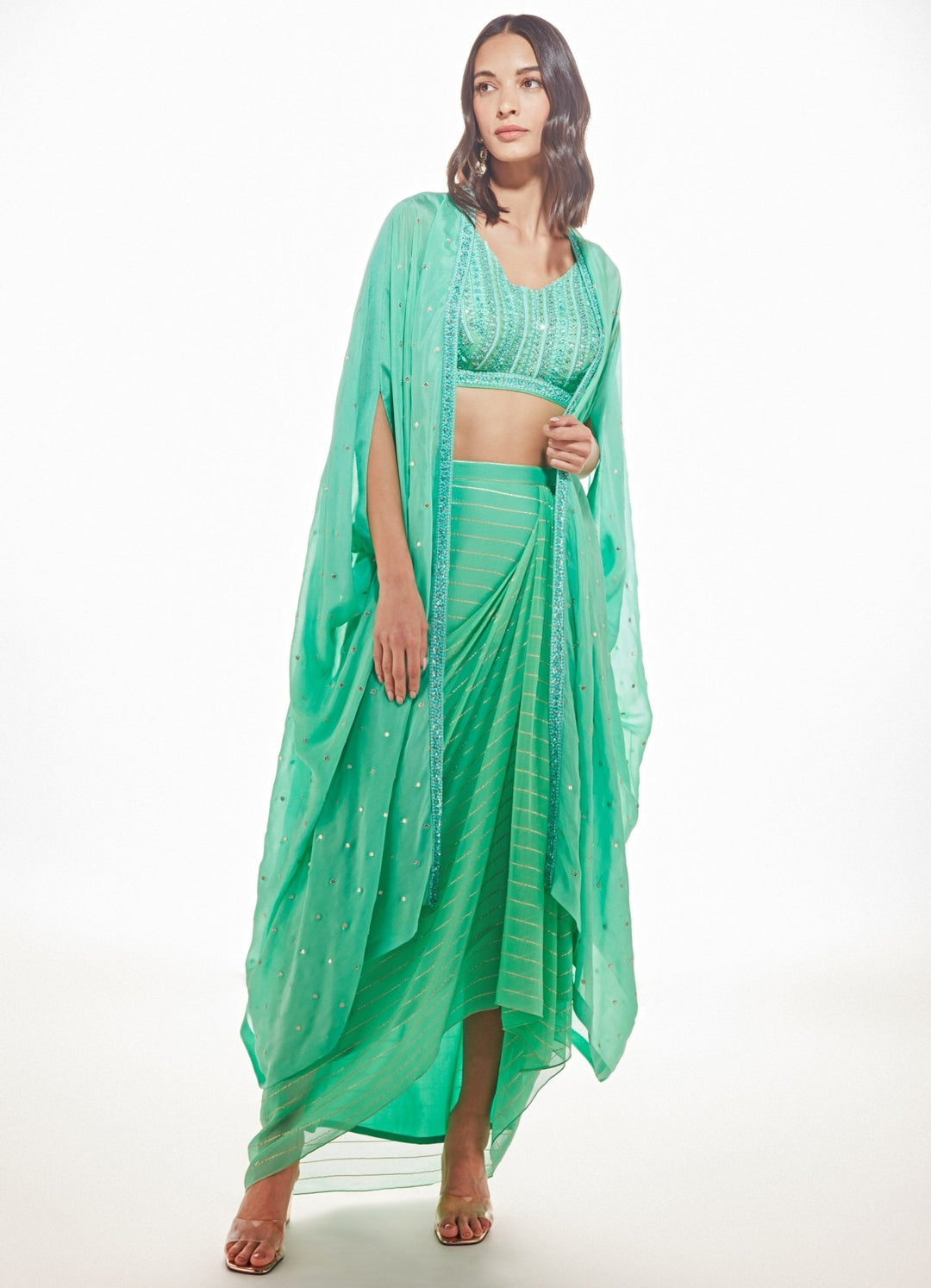 Sea Green Julia Cape Set Chamee n Palak - Fabilicious Fashion