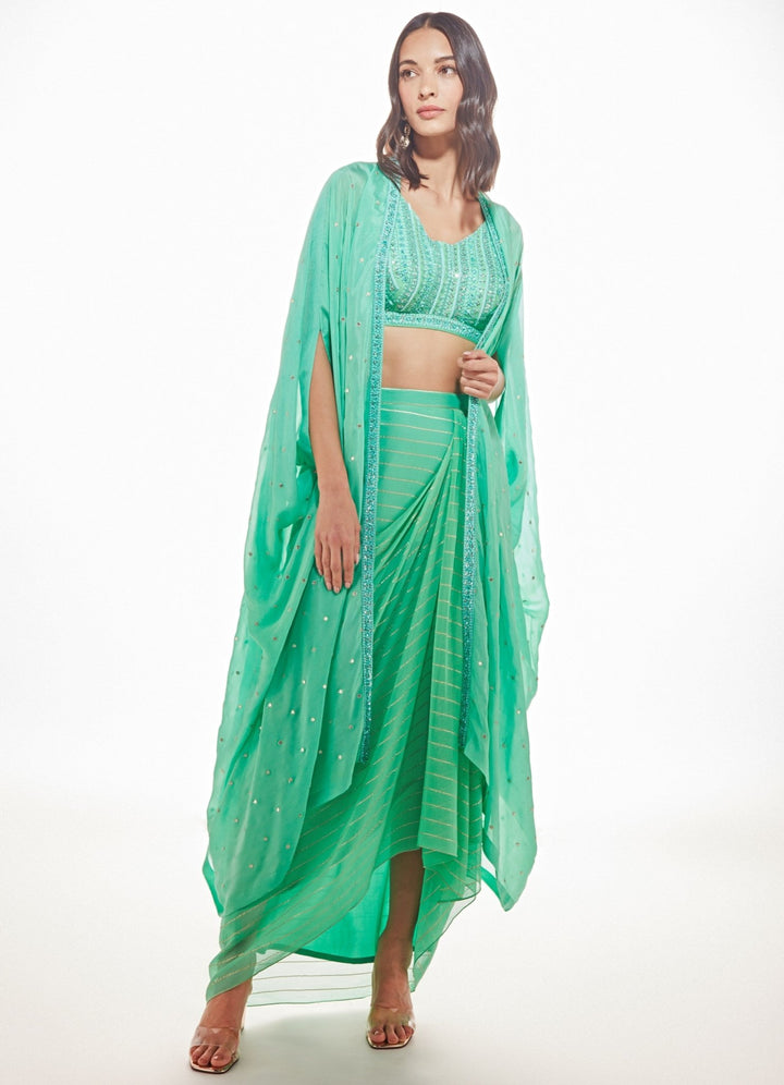 Sea Green Julia Cape Set Chamee n Palak - Fabilicious Fashion