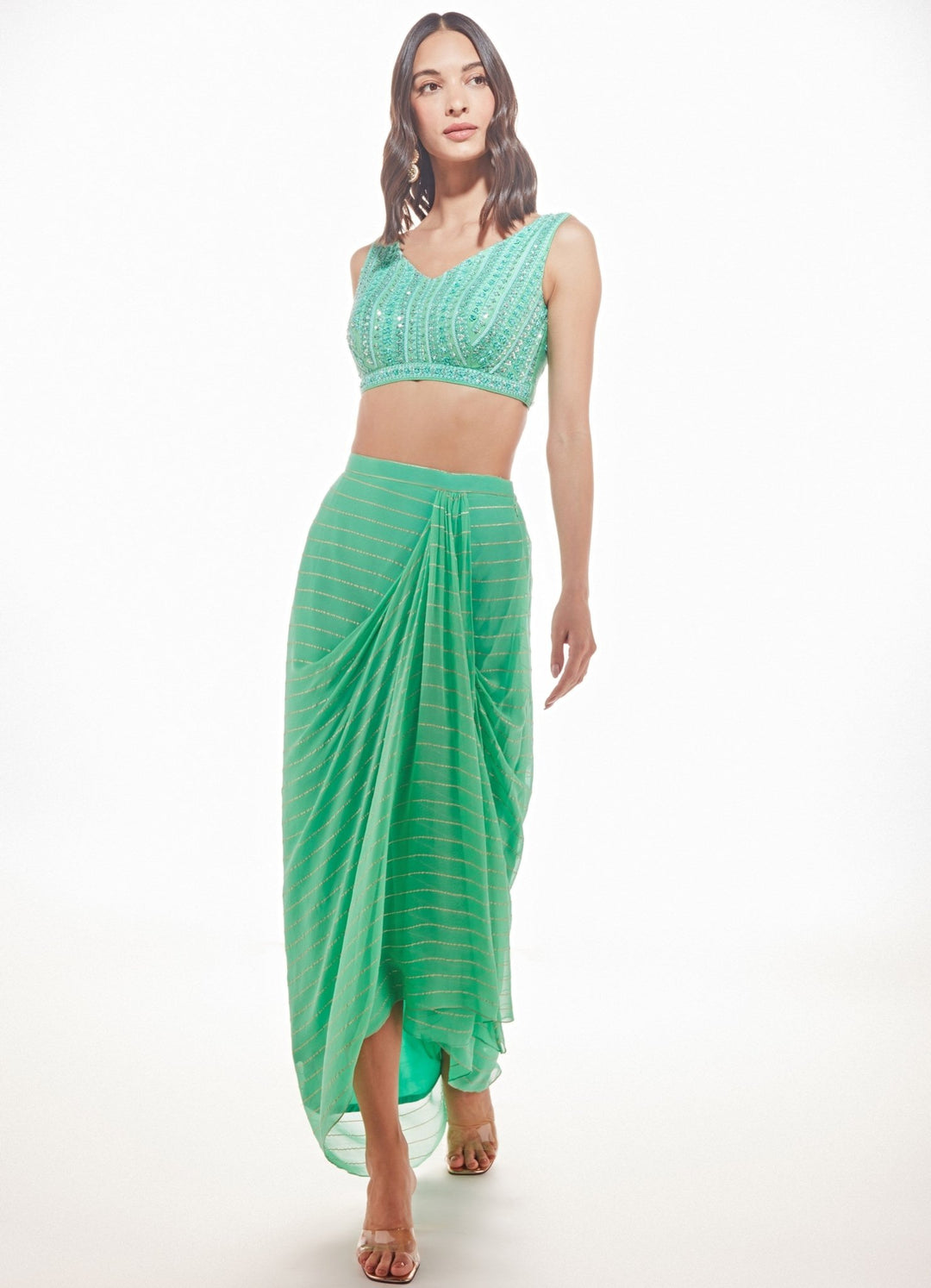 Sea Green Julia Cape Set Chamee n Palak - Fabilicious Fashion