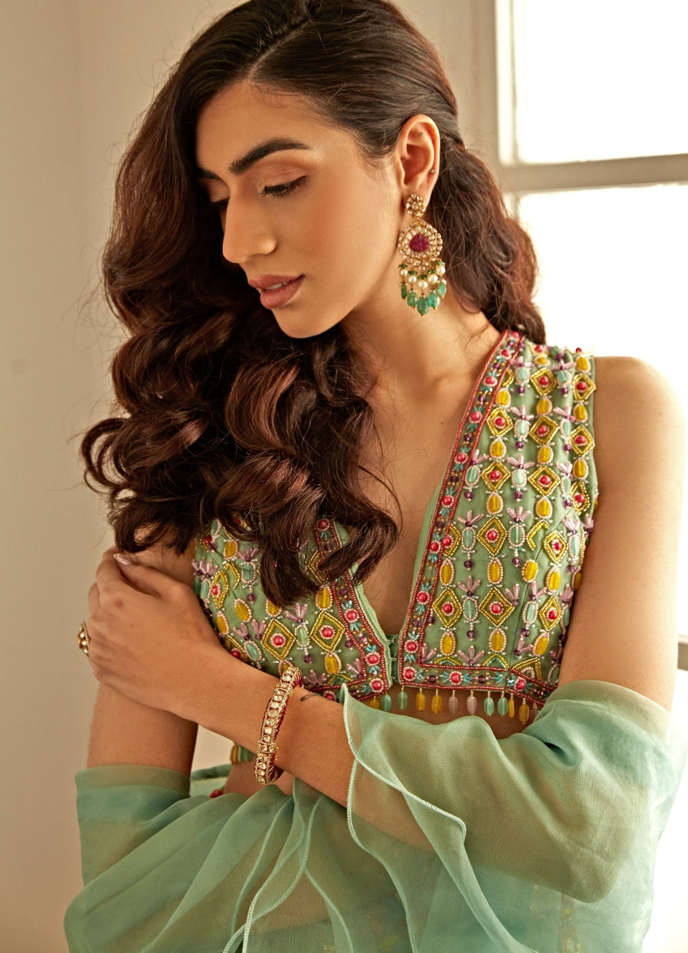 Sea Green Lehenga Set With Summer Colours Embroidery Studio Iris - Fabilicious Fashion