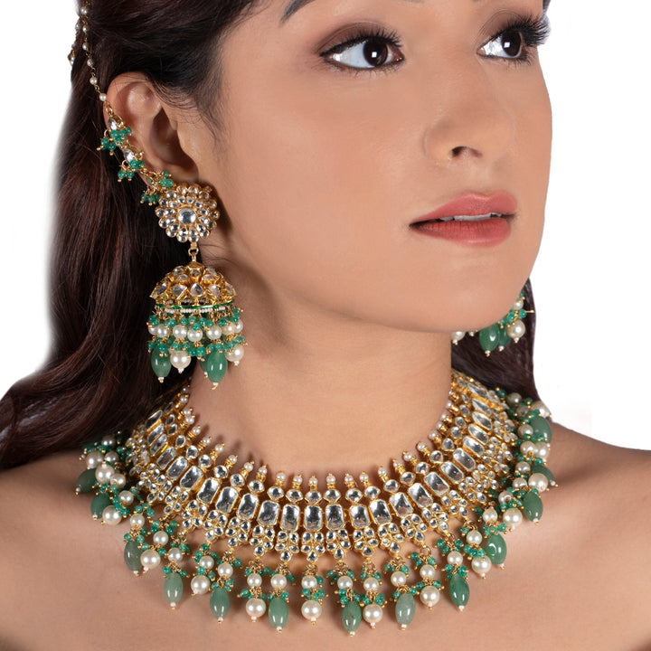 Sea Green Necklace Set Riana by Shikha Jindal - Fabilicious Fashion