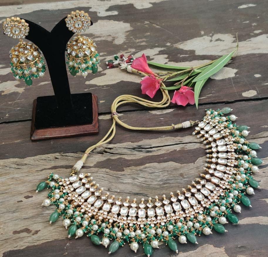 Sea Green Necklace Set Riana by Shikha Jindal - Fabilicious Fashion