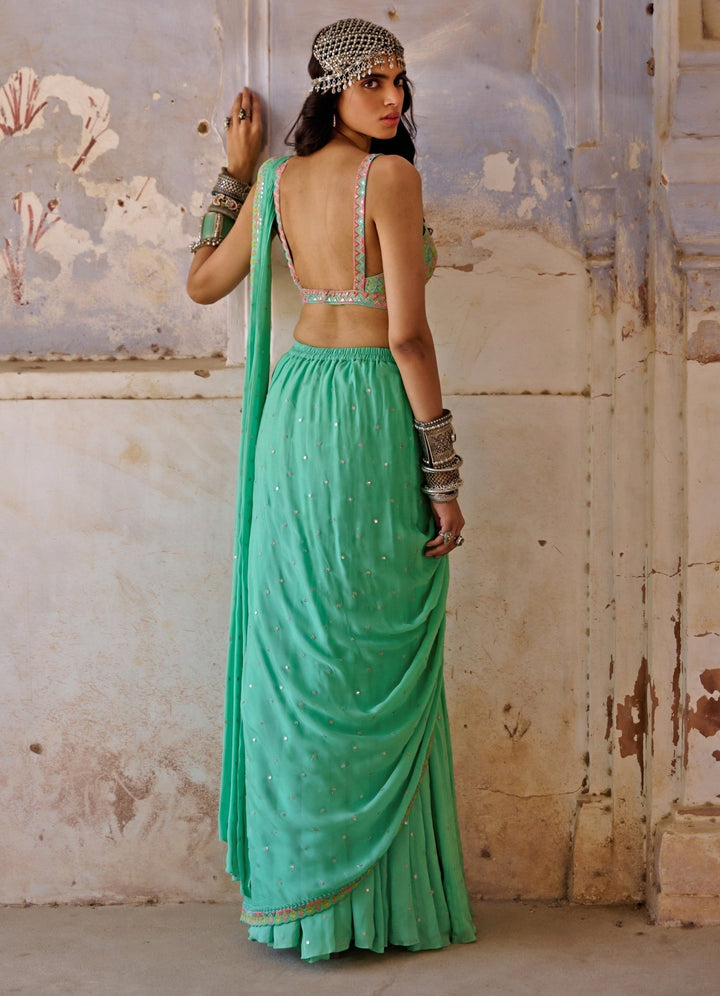 Sea Green Resham and Applique Saree Set Chamee n Palak - Fabilicious Fashion