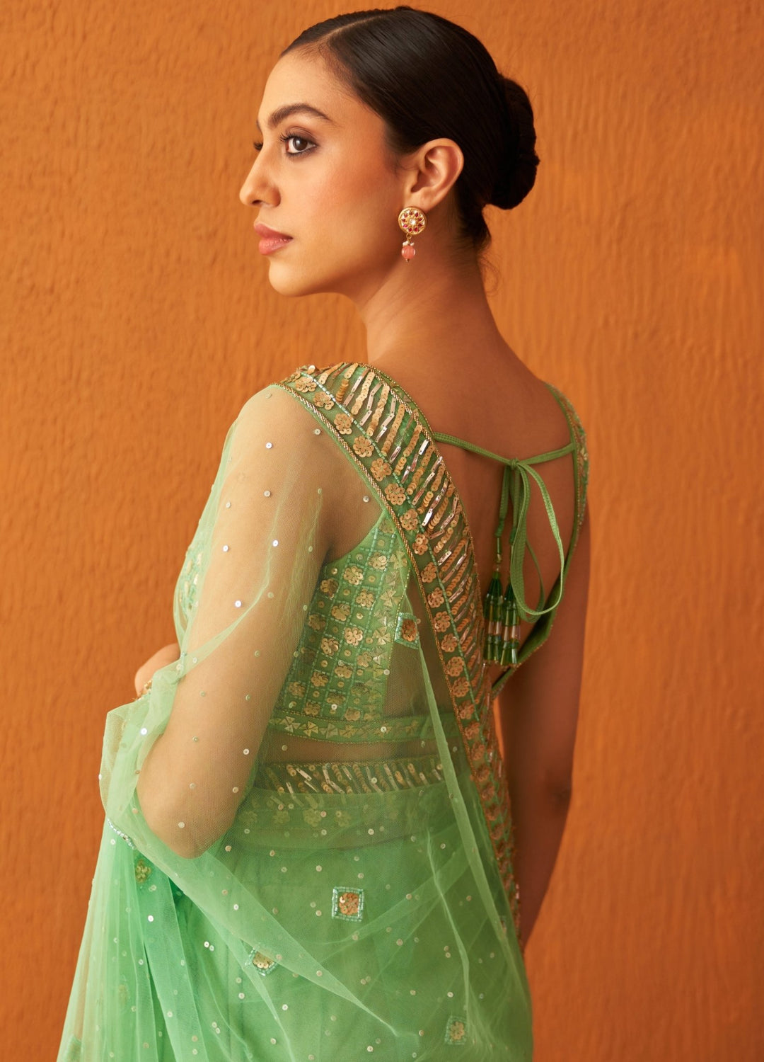 Sea Green Sequinned Net Saree Set Angad Singh - Fabilicious Fashion