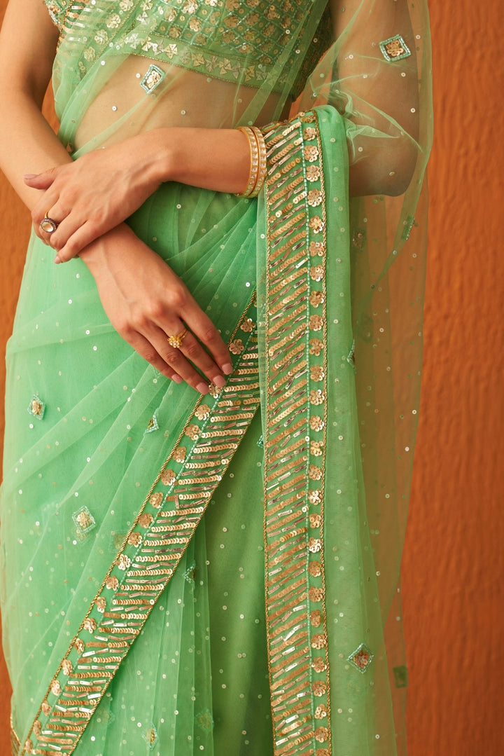 Sea Green Sequinned Net Saree Set Angad Singh - Fabilicious Fashion