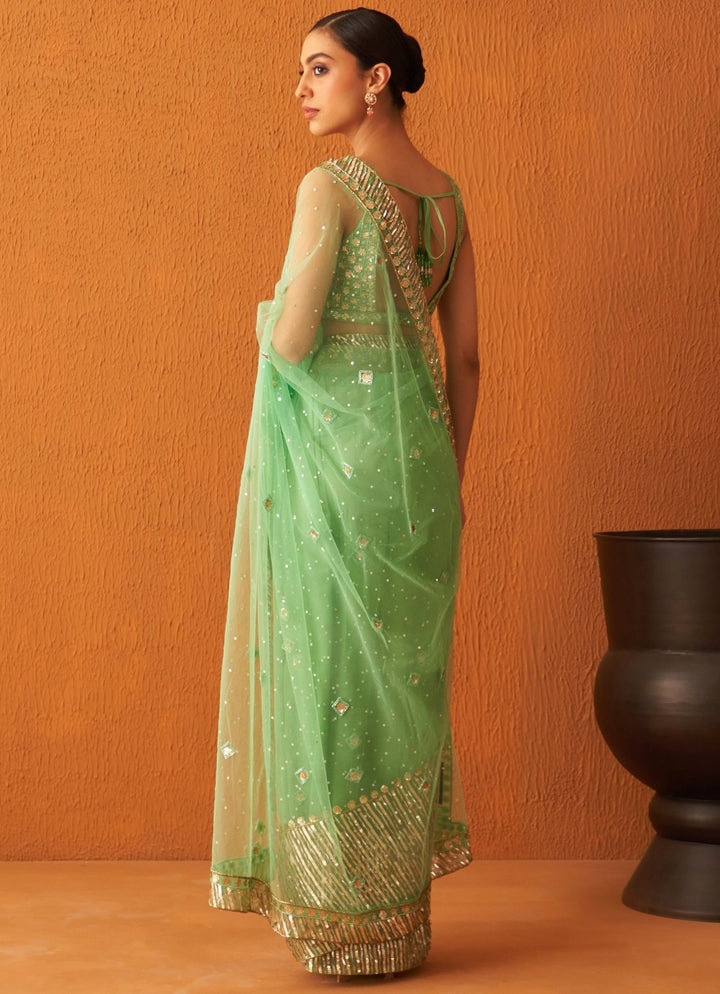 Sea Green Sequinned Net Saree Set Angad Singh - Fabilicious Fashion