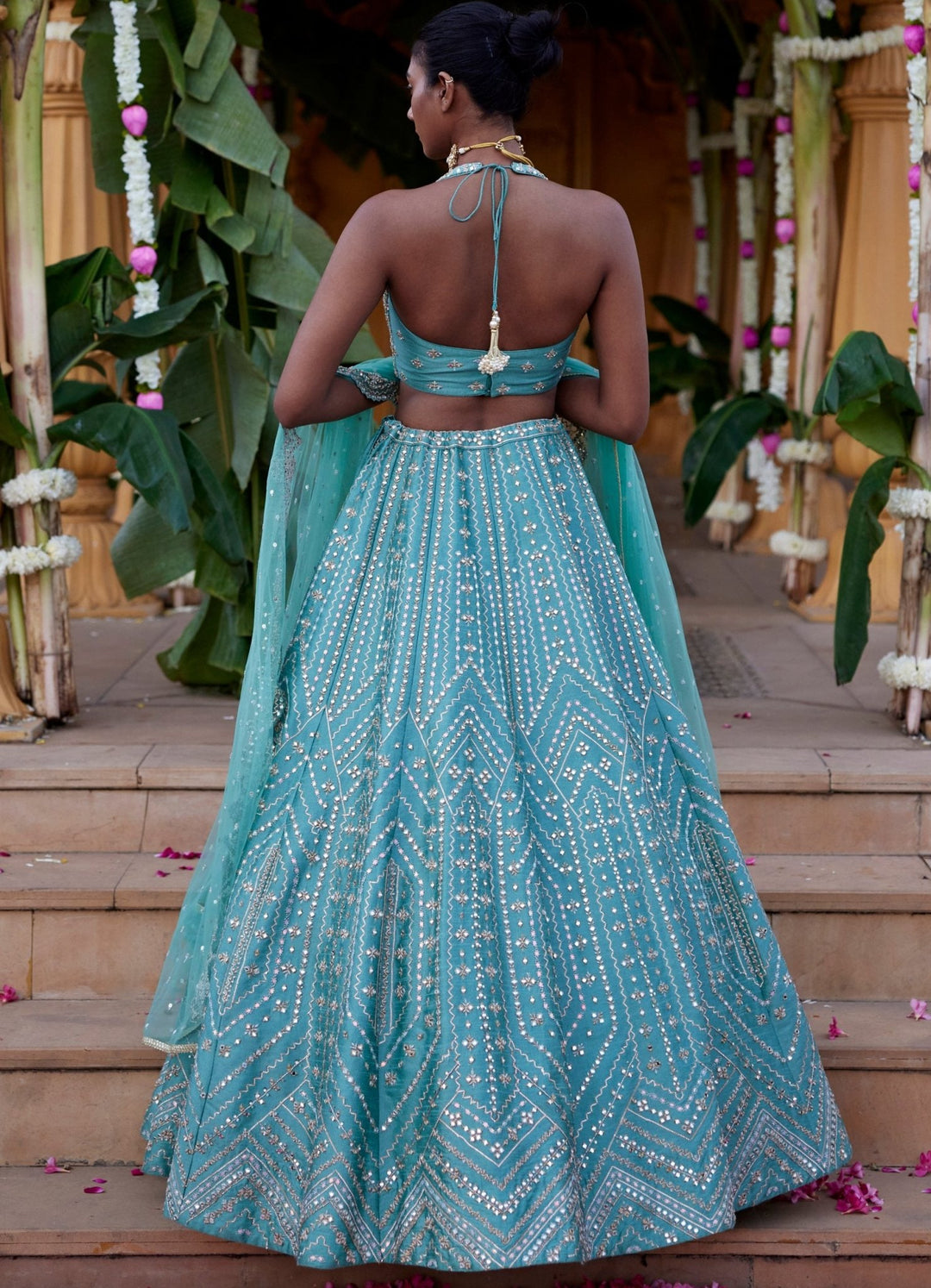 Sea Green Zari and Gota Embroidered Lehenga Set Chamee and Palak - Fabilicious Fashion