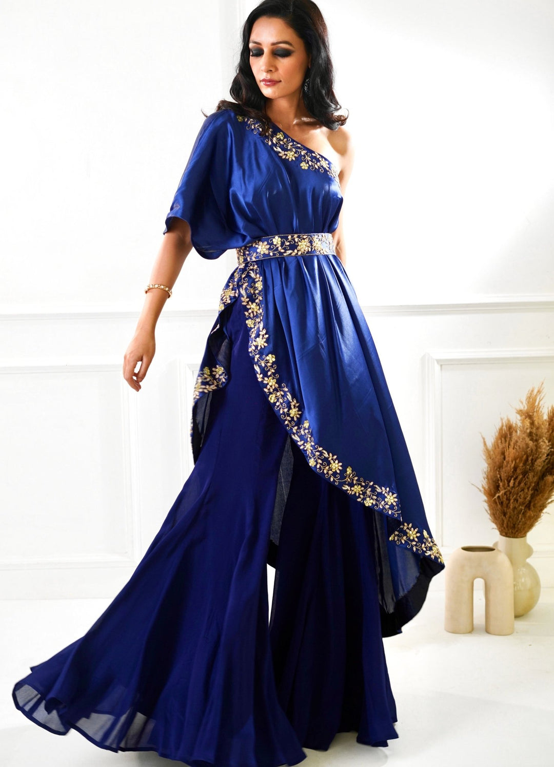 Sehar Navy Satin Sharara Set Rashika Sharma - Fabilicious Fashion
