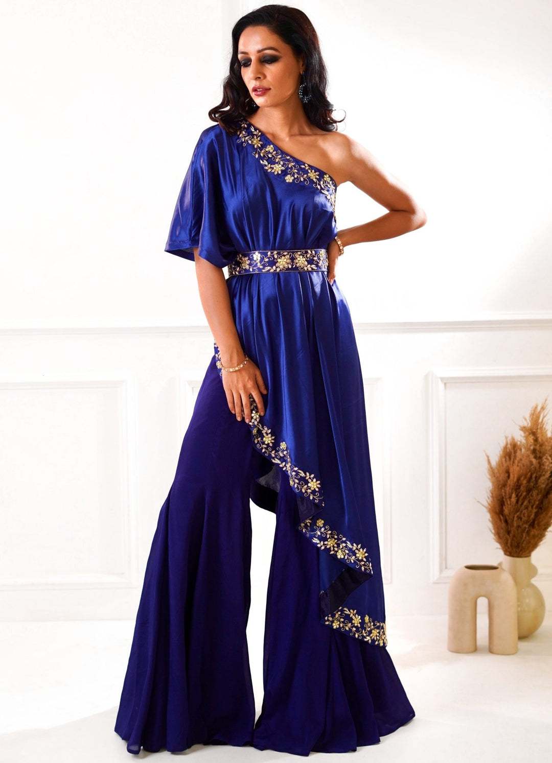 Sehar Navy Satin Sharara Set Rashika Sharma - Fabilicious Fashion
