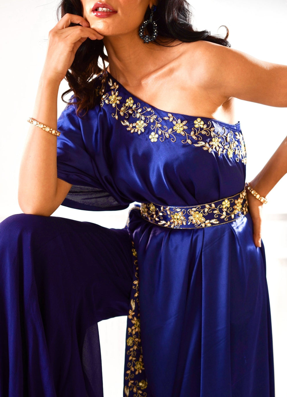 Sehar Navy Satin Sharara Set Rashika Sharma - Fabilicious Fashion