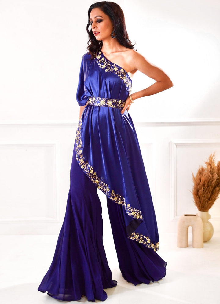 Sehar Navy Satin Sharara Set Rashika Sharma - Fabilicious Fashion