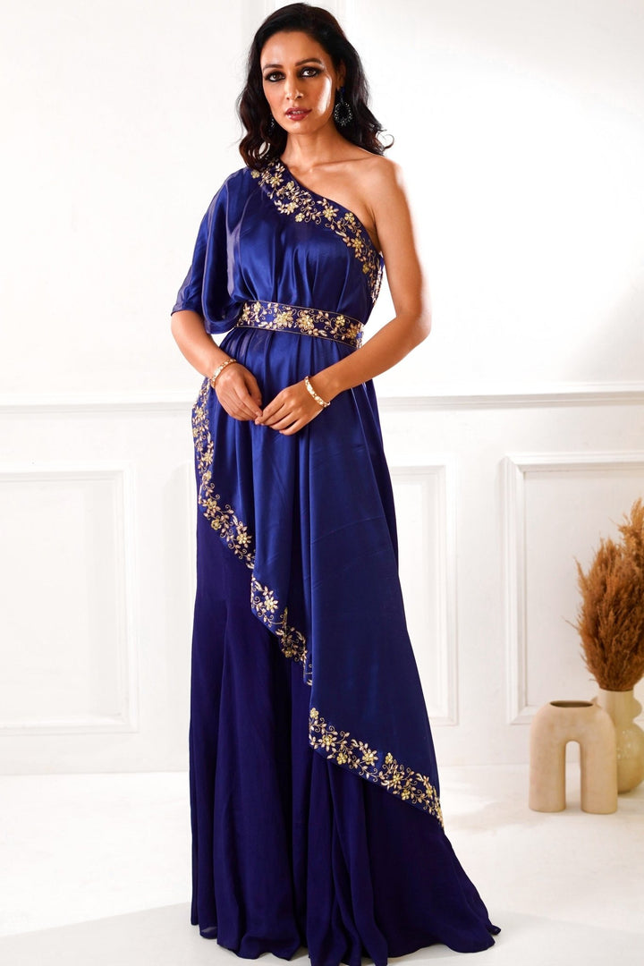 Sehar Navy Satin Sharara Set Rashika Sharma - Fabilicious Fashion