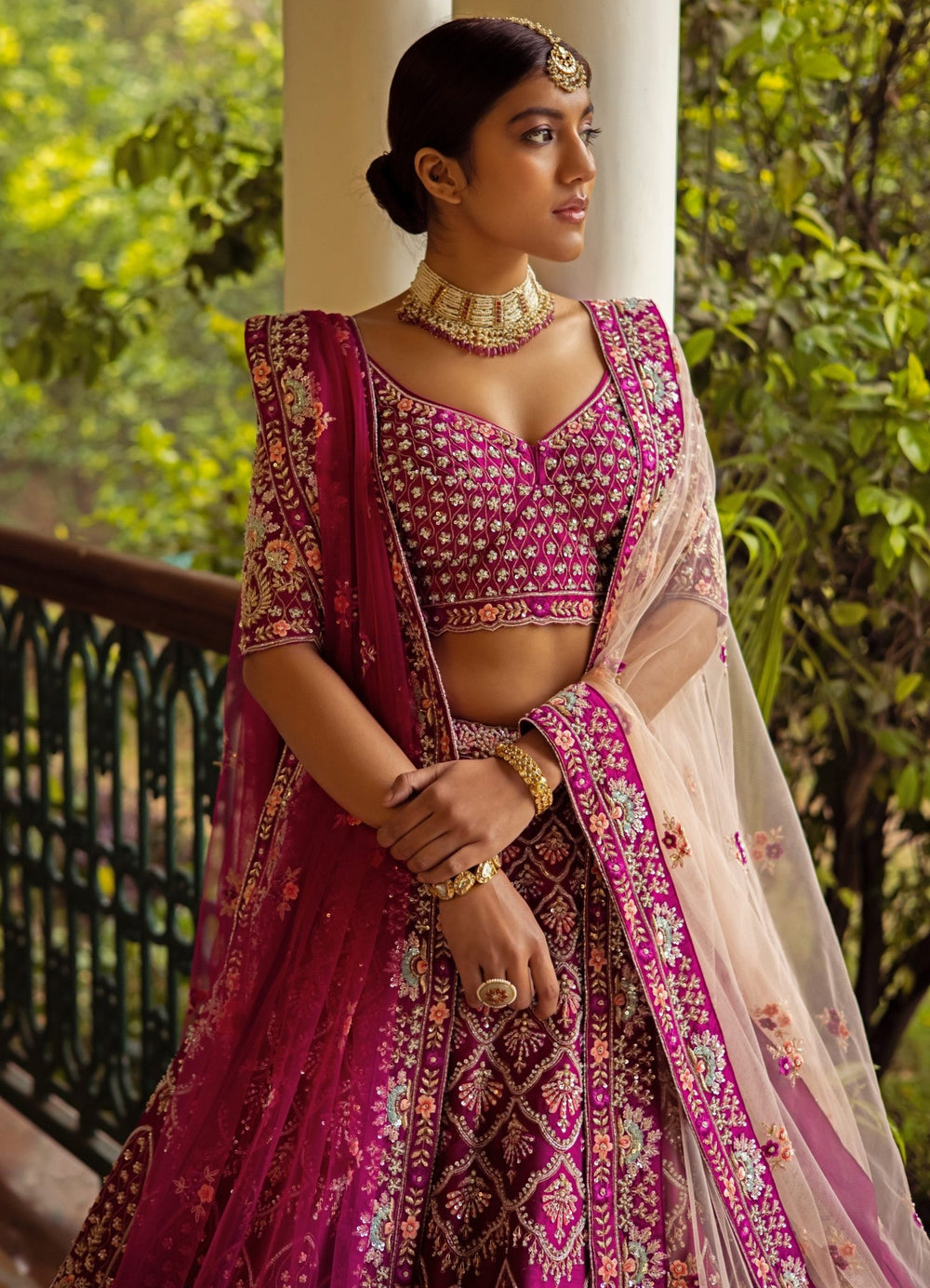 Shaira Rani Pink Double Dupatta Embroidered Silk Lehenga Set Angad Singh - Fabilicious Fashion