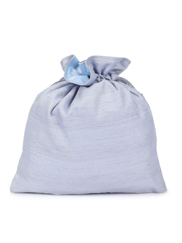 Silver and Aqua Potli The Purple Sack - Fabilicious Fashion