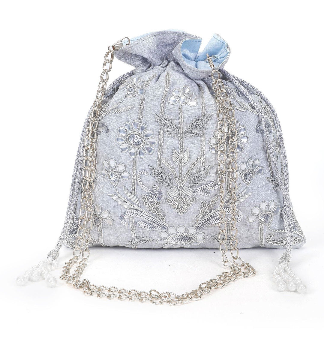 Silver and Aqua Potli The Purple Sack - Fabilicious Fashion