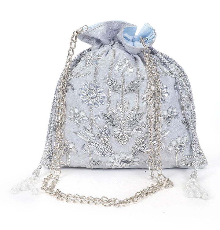 Silver and Aqua Potli The Purple Sack - Fabilicious Fashion
