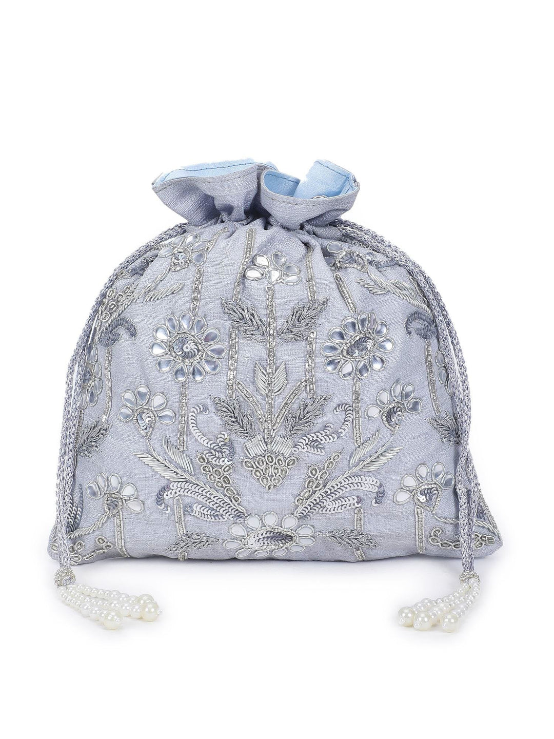 Silver and Aqua Potli The Purple Sack - Fabilicious Fashion