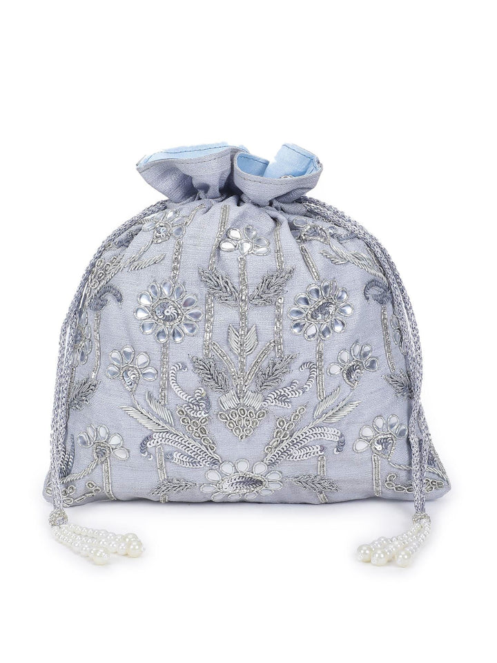 Silver and Aqua Potli The Purple Sack - Fabilicious Fashion