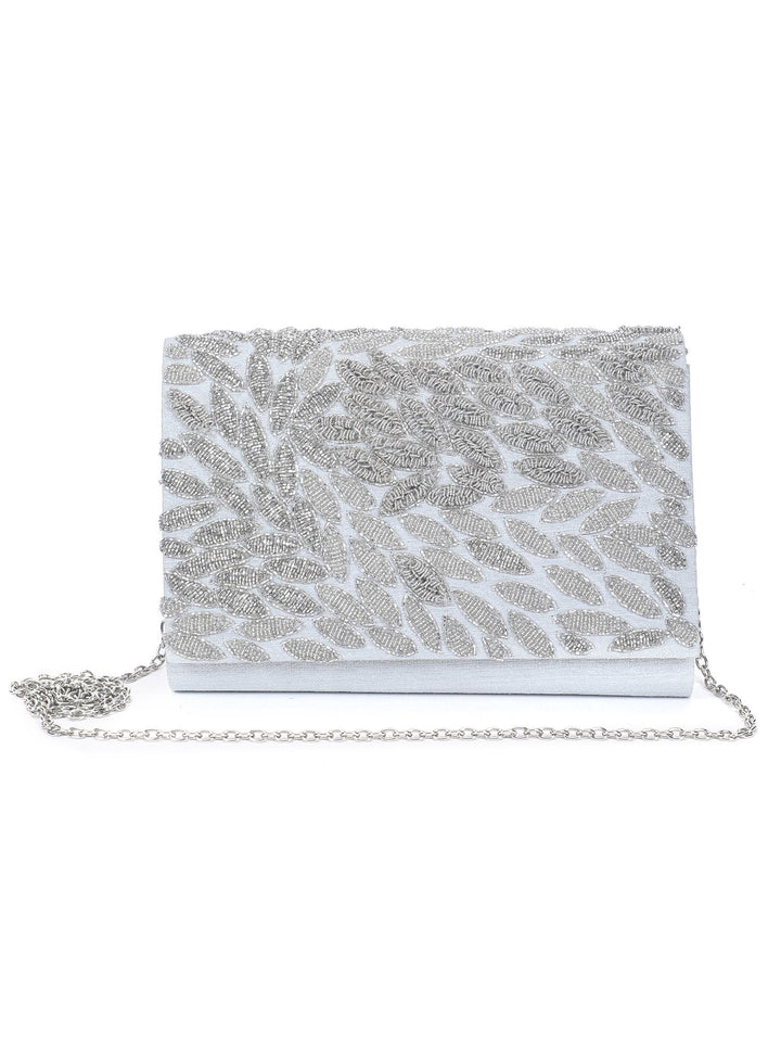Silver Leaf Sparkle Clutch The Purple Sack - Fabilicious Fashion